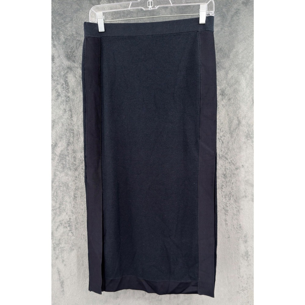Worth New York Skirt Womens Size Small Petite Navy Blue Silk Blend Slit Midi